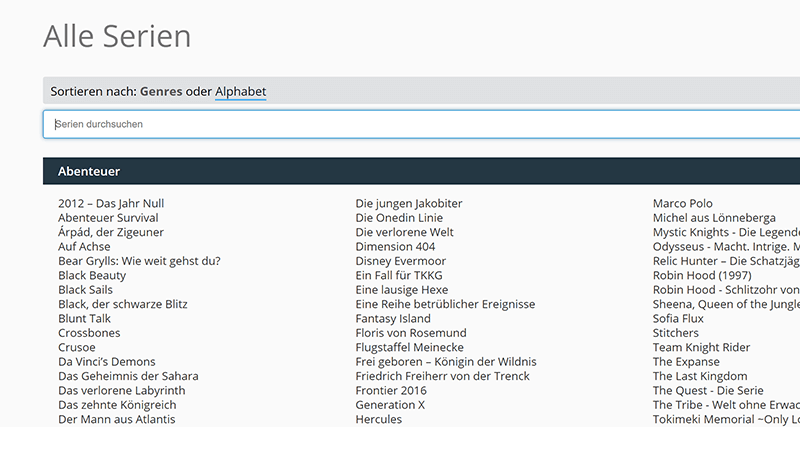 Alle TV Serien als Liste